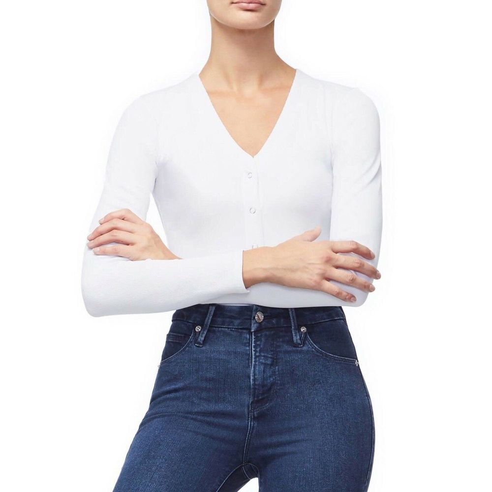 Ribbed Ivory Long Sleeve Henley Thong Bodysuit